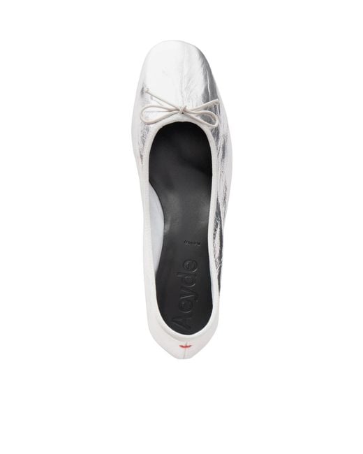 Aeyde White Bow-Detailed Crinkled Metallic Leather Pumps