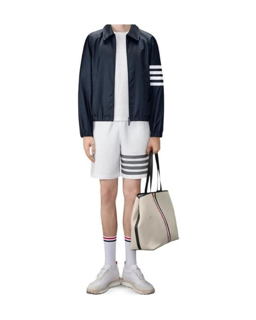 Thom Browne Blue Shiny Ripstop 4-Bar Track Jacket for men