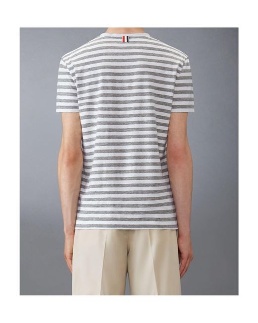 Thom Browne Gray Striped Linen T-Shirt for men
