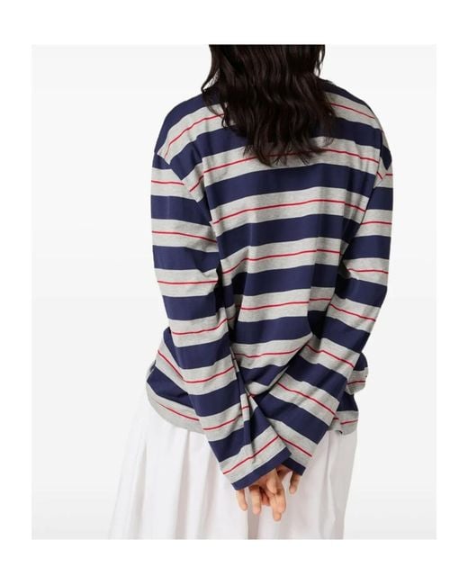 Miu Miu Blue Long-Sleeved Striped T-Shirt