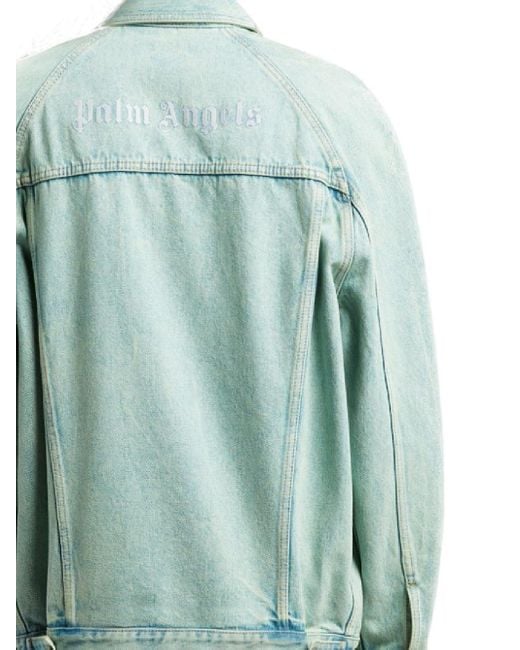 Palm Angels Green Overdyed Buttoned Denim Jacket for men