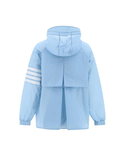 Thom Browne Blue 4-Bar Stripe Detailed Hooded Jacket