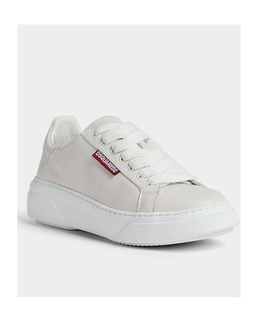 DSquared² White Logo-Embossed Round-Toe Lace-Up Sneakers