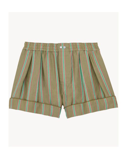 Saint Laurent Green Striped Pyjama Shorts for men