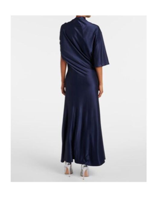 Rabanne Blue Draped Asymmetric Jersey Maxi Dress