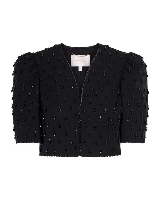Carolina Herrera Black Cropped Crystal-Embellished Wool-Blend Jacket