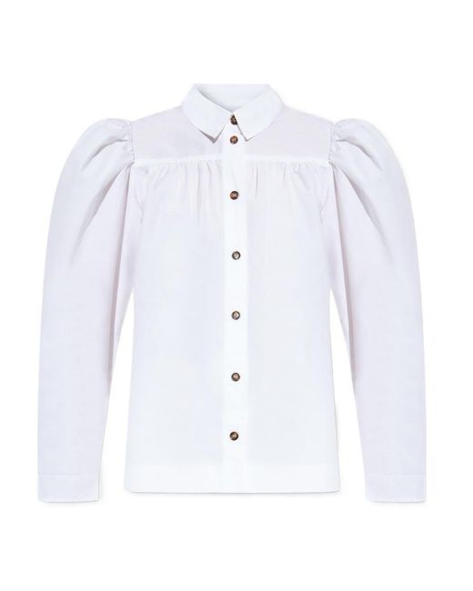 Ganni Blue Puff-Sleeved Poplin Shirt