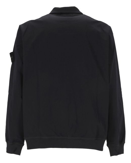 Stone Island Black Logo Patch Zip Up Sweatshirt for men