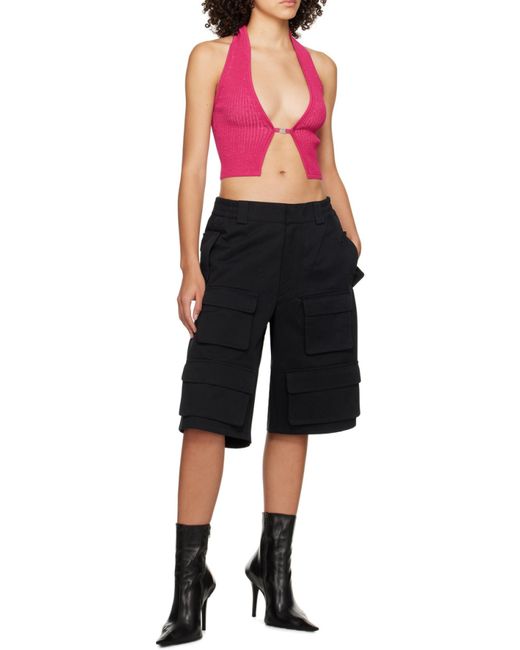 M I S B H V Pink Knitted Halter-Neck Crop Top