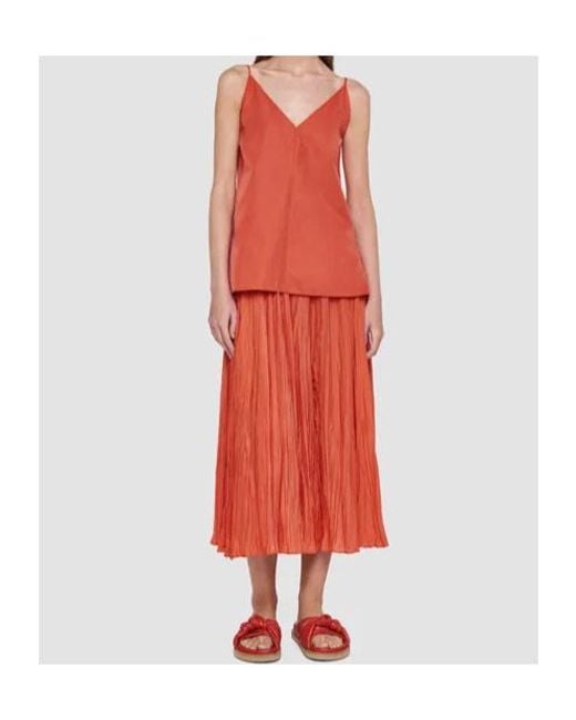 Joseph Orange Sully Pleated Silk-Habotai Midi Skirt