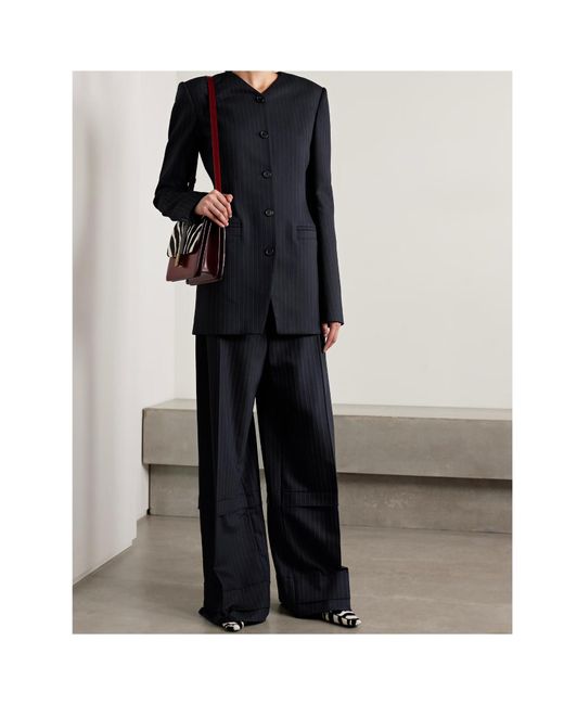 Khaite Blue Naran Pinstriped Herringbone Woven Blazer