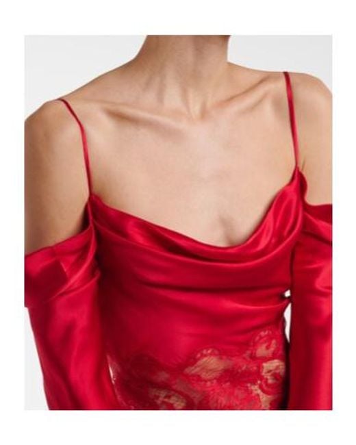 Rebecca Vallance Red Rubia Lace-Trimmed Silk Satin Gown