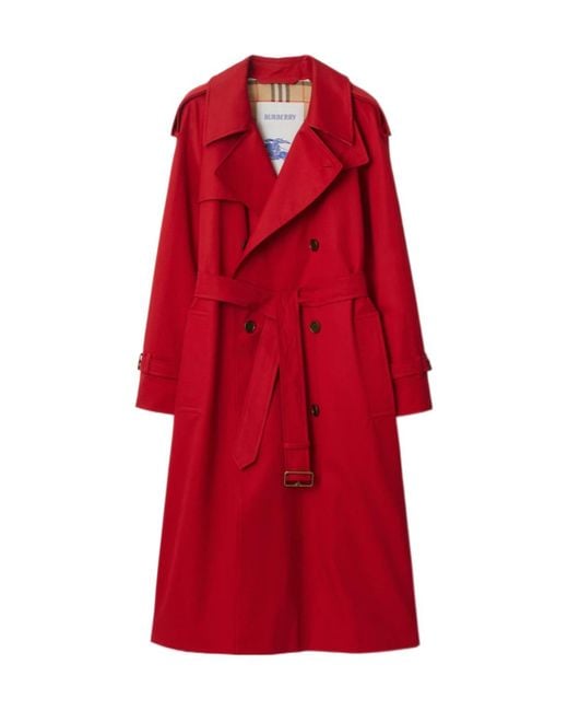 Burberry Red Double Breasted Belted Long Castleford Trench Coat