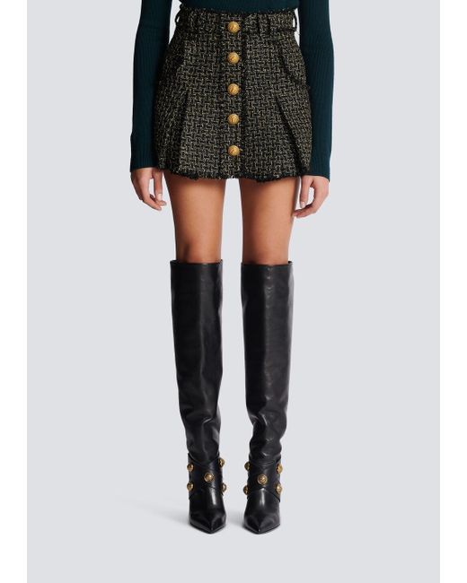 Balmain Black Lurex Tweed Pleated Skirt