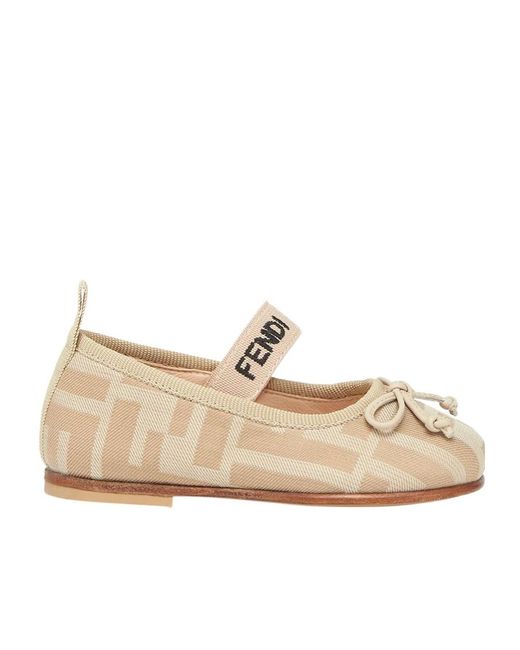 Fendi Natural Jacquard Fabric First Steps Ballet Flats