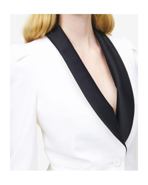 McQueen White Wool Cropped Blazer