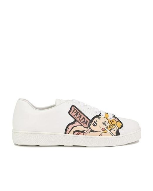 Prada Natural Strap-Up Printed Casual Sneakers