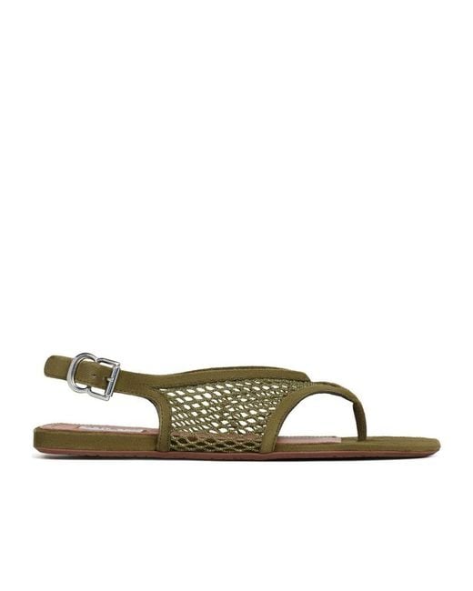Alaïa Green Fishnet Flat Sandals