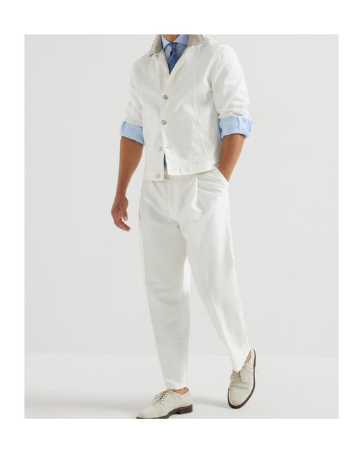 Brunello Cucinelli White Buttoned Denim Jacket for men