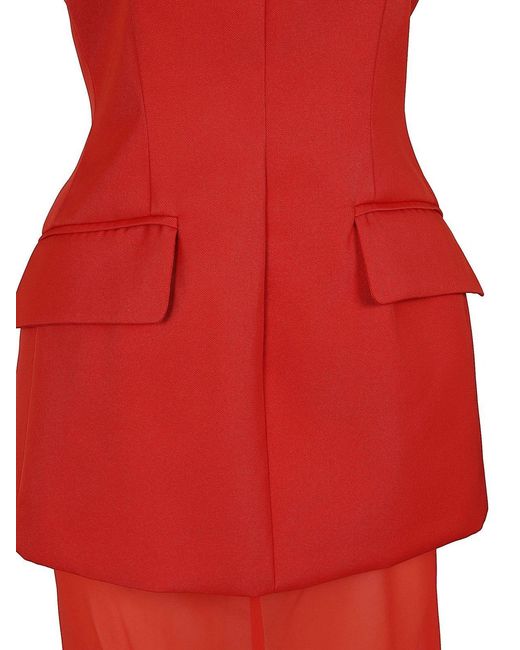 Sportmax Red Sheer Panel Halterneck Dress