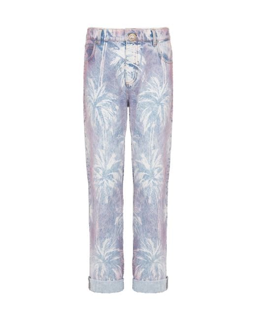 Balmain Blue Palm Tree Denim Boyfriend Jeans