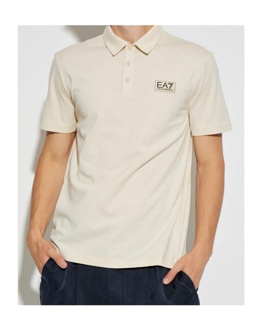 EA7 White Logo-Patch Short-Sleeve Polo Shirt for men