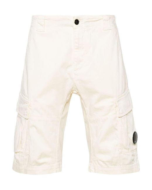 C P Company White Logo-Appliqué Shorts for men