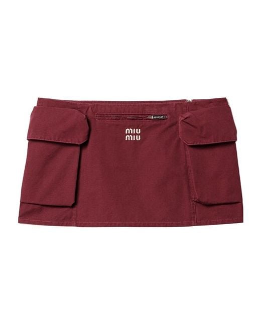 Miu Miu Red Washed Poplin Mini Skirt