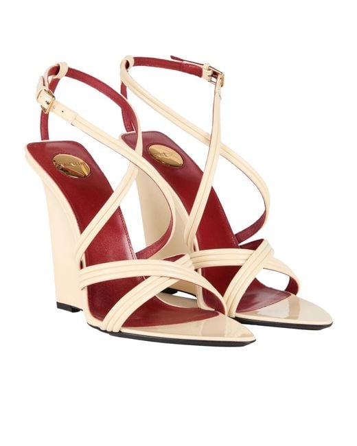 Saint Laurent Metallic Patent Leather Wedge Sandals