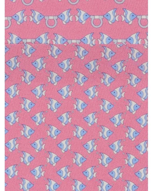 Ferragamo Pink Mini Fish Print Silk Tie for men