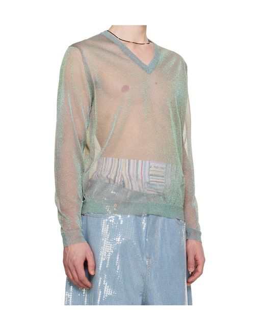 ERL Blue V-Neck Lurex Jumper for men