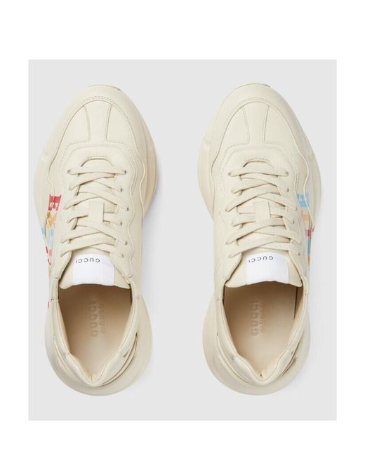 Gucci White Rhyton Exquisite Low-Top Leather Sneakers