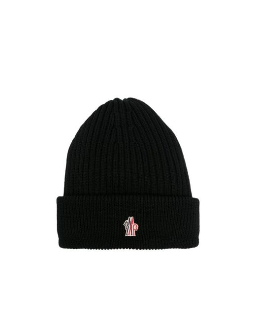 Moncler Black Rib Knitted Hat for men