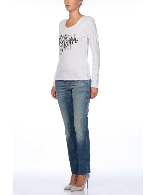 Armani Jeans White Logo Long-Sleeved T-Shirt