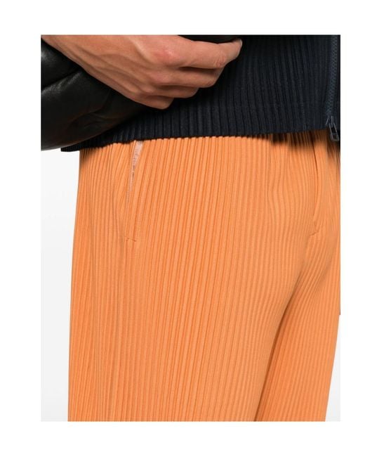 Homme Plissé Issey Miyake Orange Plissé-Effect Cropped Trousers for men