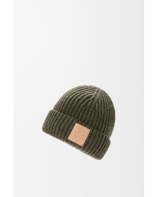Loewe Green Logo Patch Knitted Beanie for men