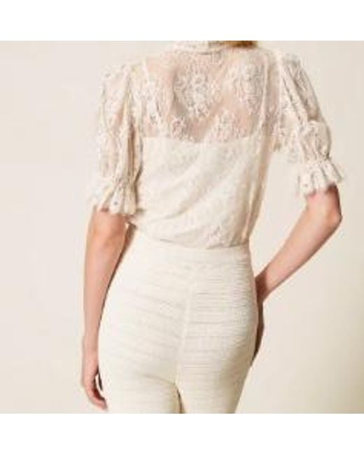 Twinset White Bow-Detailed Lace Shirt