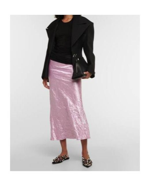 The Attico Purple Crinkled Satin Slip Skirt