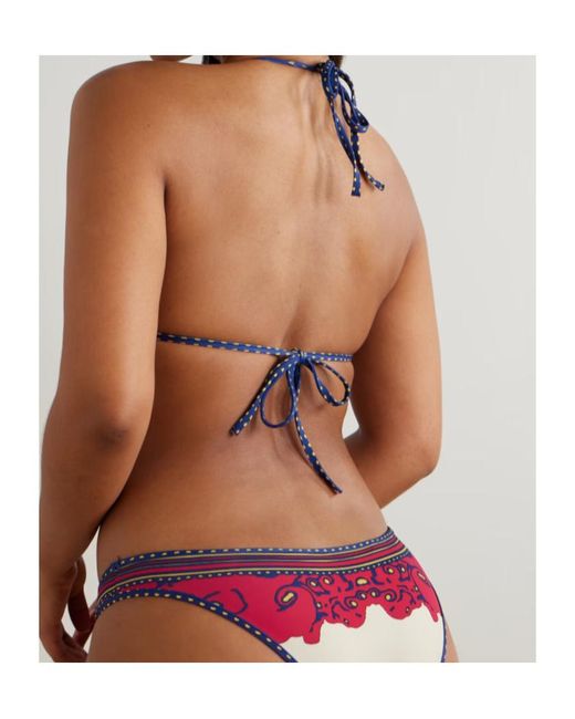 LaDoubleJ Blue Tie-Detail Floral Bikini Top