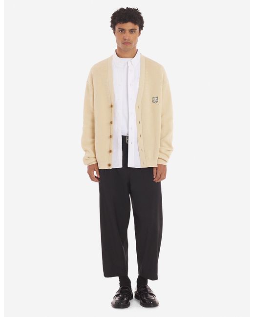 Maison Kitsuné Natural Maison Kitsuné Fox Head Embroidered Knitted Cardigan for men