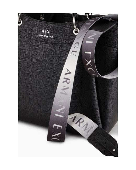 ARMANI EXCHANGE Black Logo-Print Leather Tote