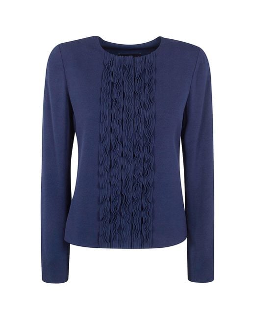 Emporio Armani Blue Ruffled Crewneck Jacket