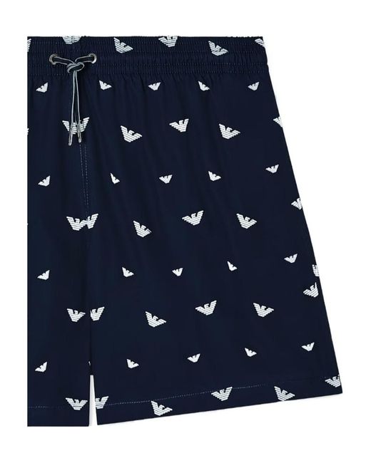 Emporio Armani Blue Swim Shorts With All-Over Micro Eagle Embroidery for men