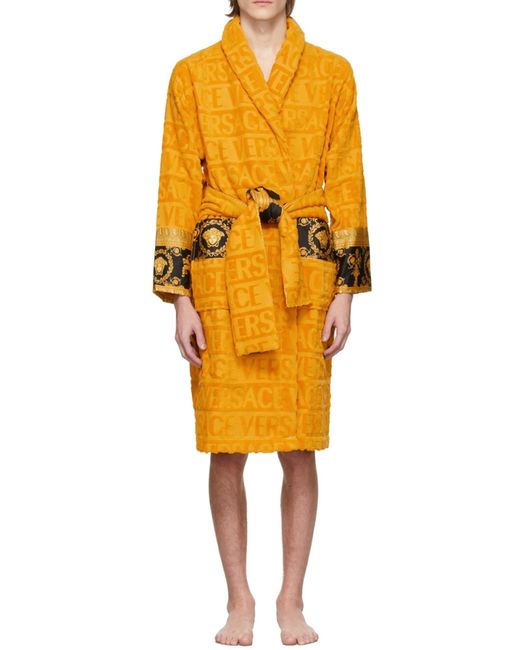 Versace Yellow I Love Baroque Belted Bathrobe for men