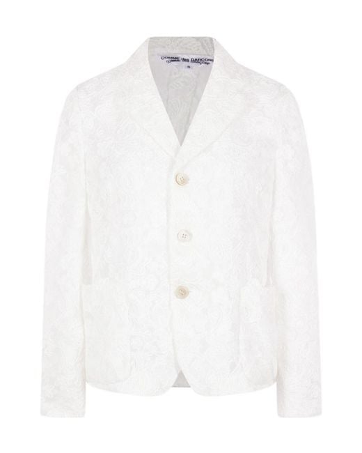 Comme des Garçons White Lapel Long-Sleeved Suit Jacket
