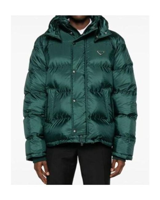 Prada Green Triangle-Logo Padded Puffer Jacket for men