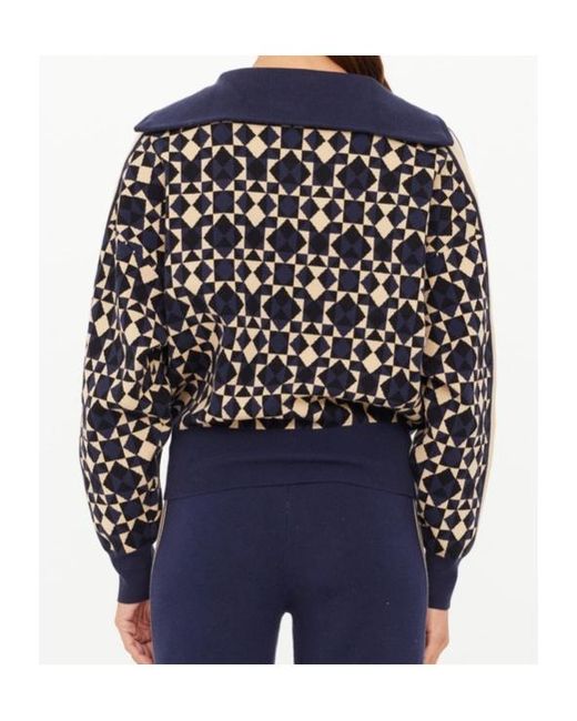 The Upside Blue Geometric Zip Sweater