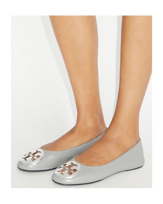 Tory Burch White Reva Logo-Plaque Ballet Flats