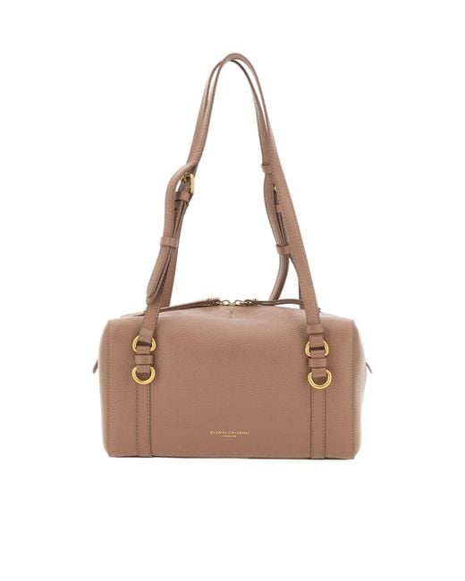 Gianni Chiarini Brown Terry Zip-Top Shoulder Bag