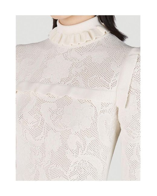Sportmax White Ruffle Detailed High Neck Midi Dress